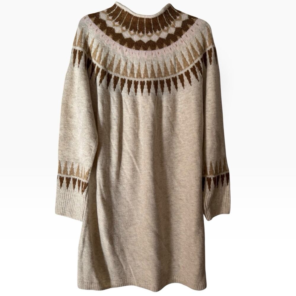 NWT CeCe Beige Fair Isle Mock Neck Sweater Dress Size XL